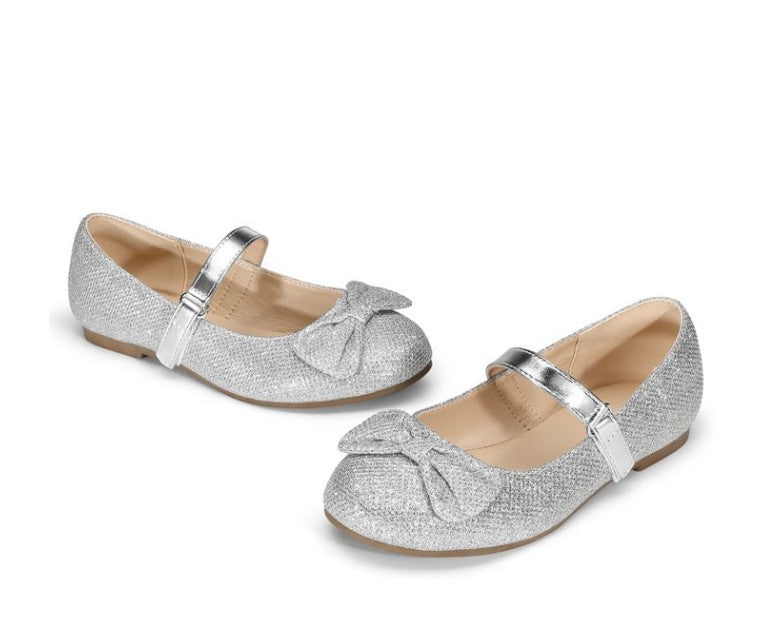 Kushyshoo Girls' Silver Glitter Ballet Flats Soft Mary Jane 11M