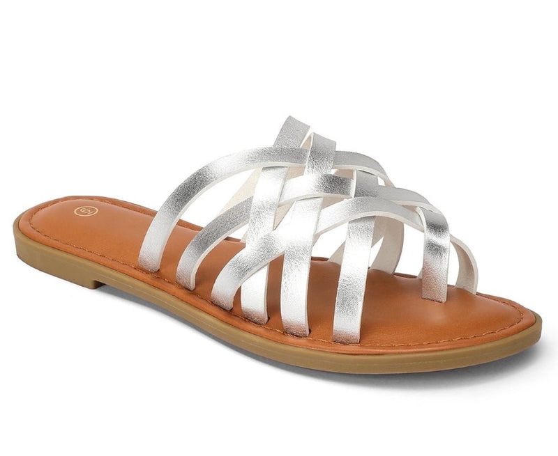 Pennysue Women Strappy Slippers Summer Grey Flat Sandals Size 9