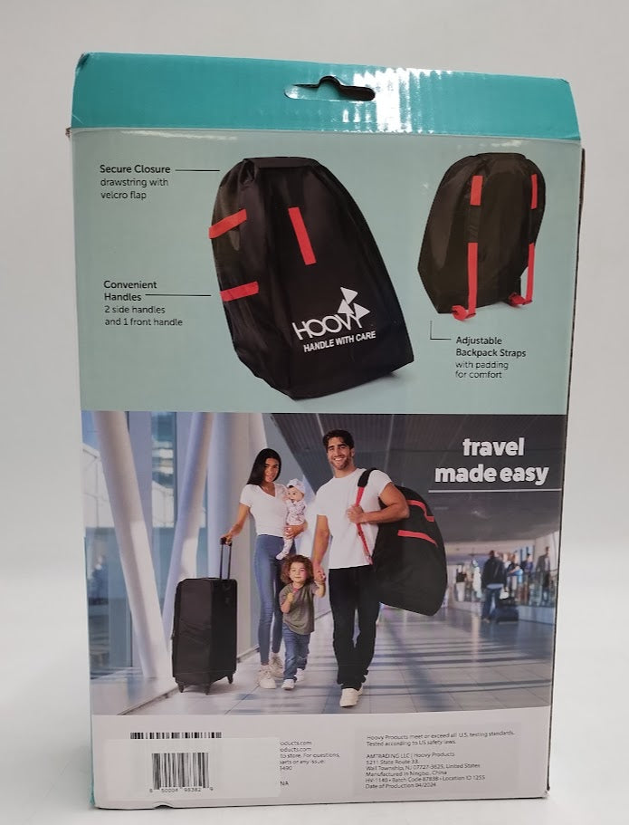 Hoovy Universal Gate Check Car Seat Travel Bag & Padded Backpack Carrier - Black