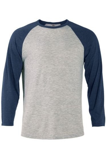 Delta Apparel P611T Men's Raglan Tee Heather Gray/Navy XL