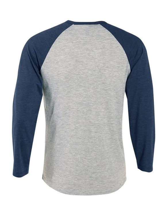 Delta Apparel P611T Men's Raglan Tee Heather Gray/Navy XL