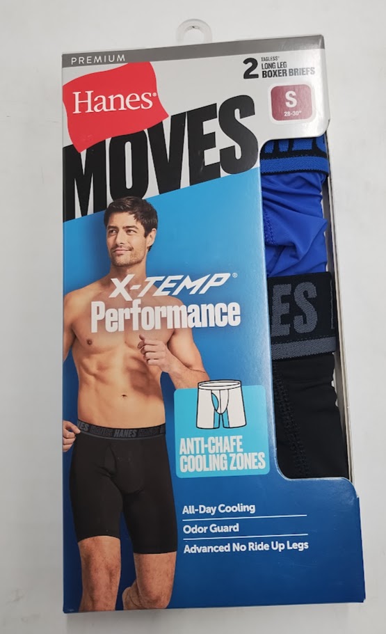 Hanes  Men's Anti-Chafe X-Temp Long Leg Boxer Briefs 2pk - Black/Teal Blue S
