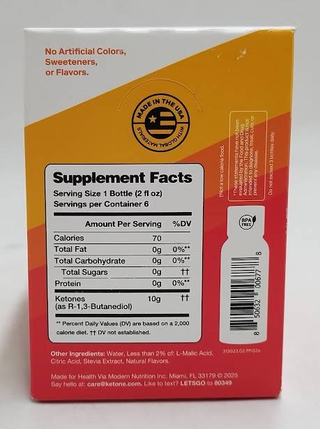 Ketone-IQ Classic Peach Non Caffeine Energy Drinks 6 PACK BOX 2floz EXP 08/19/27