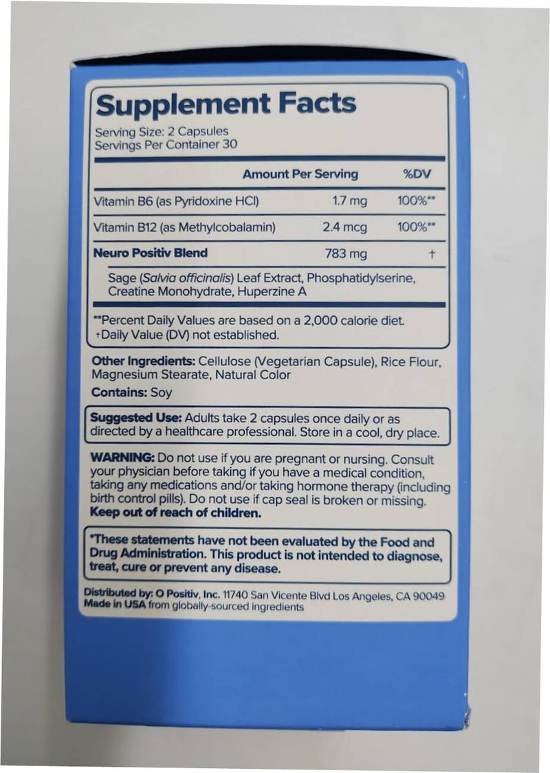 O Positiv MENO Brain Health + Memory Support Capsules - 60ct EXP 03/04/2027