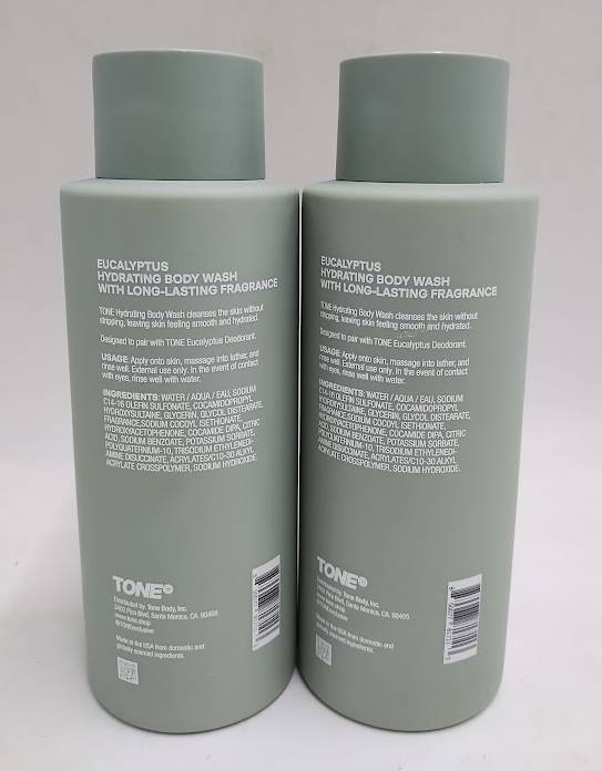 LOT OF 2!! TONE Long-Lasting Fragrance Hydrating Body Wash - Eucalyptus