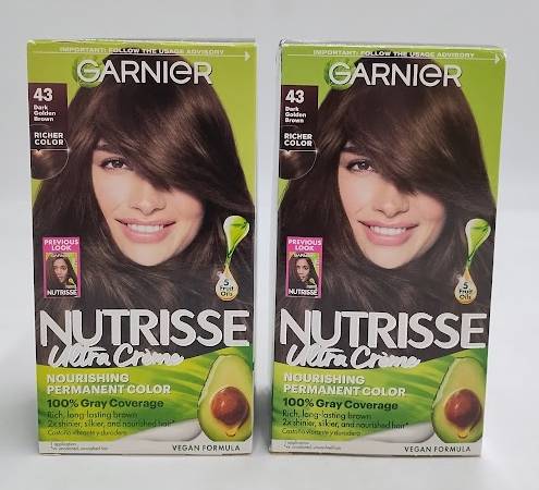 LOT OF 2 Garnier Nutrisse Nourishing Permanent Hair Color 43 Dark Golden Brown