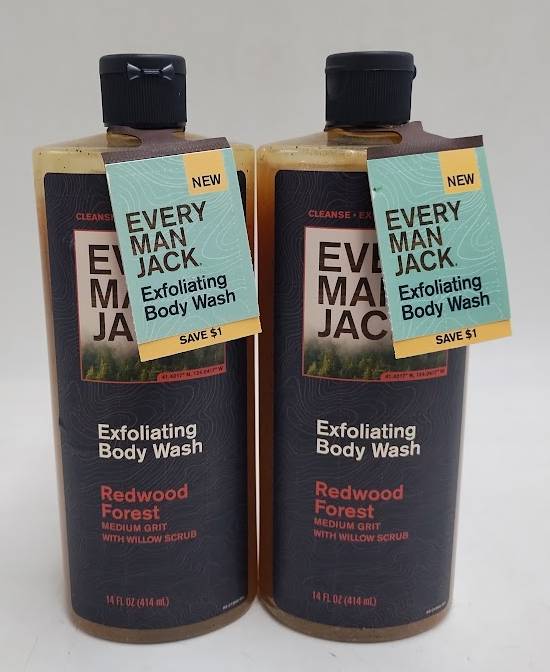 LOT OF 2!! Every Man Jack Bark Exfoliating Body Wash - Redwood Forest