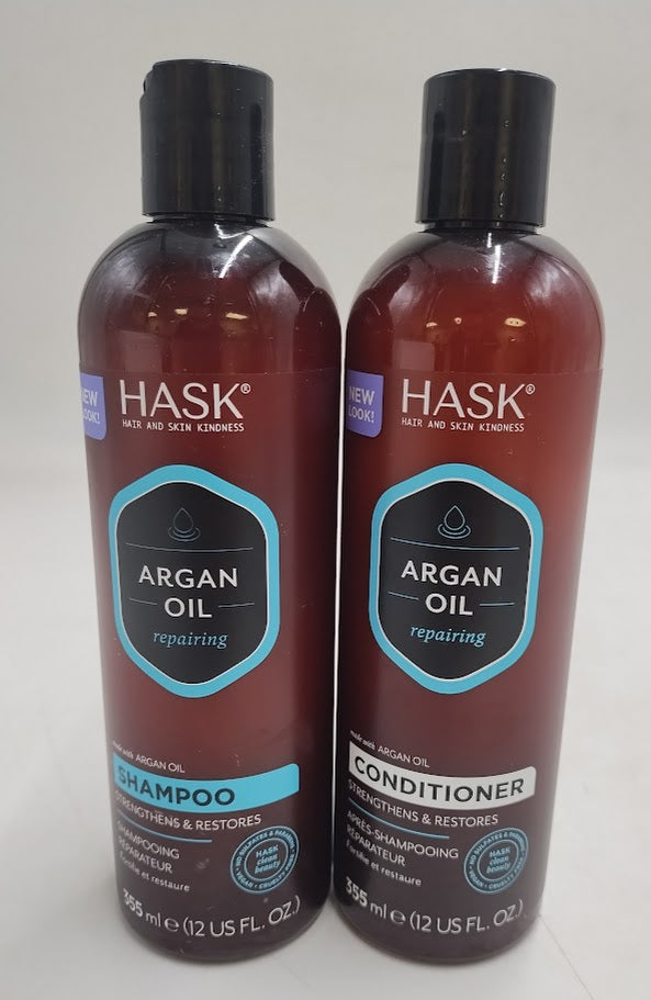 LOT OF 2 Hask Argan Oil Repairing Shampoo - Conditioner 12 fl oz