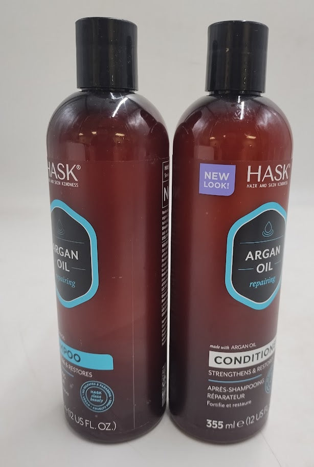 LOT OF 2 Hask Argan Oil Repairing Shampoo - Conditioner 12 fl oz