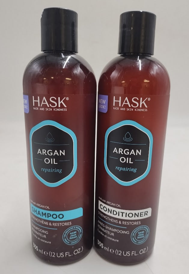 LOT OF 2 Hask Argan Oil Repairing Shampoo - Conditioner 12 fl oz