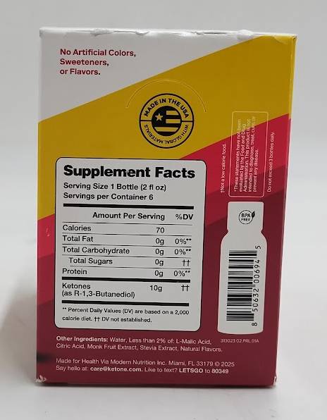 Ketone-IQ Raspberry Lemonade Non Caffeine Energy Drink 6 PACK BOX EXP 09/03/27