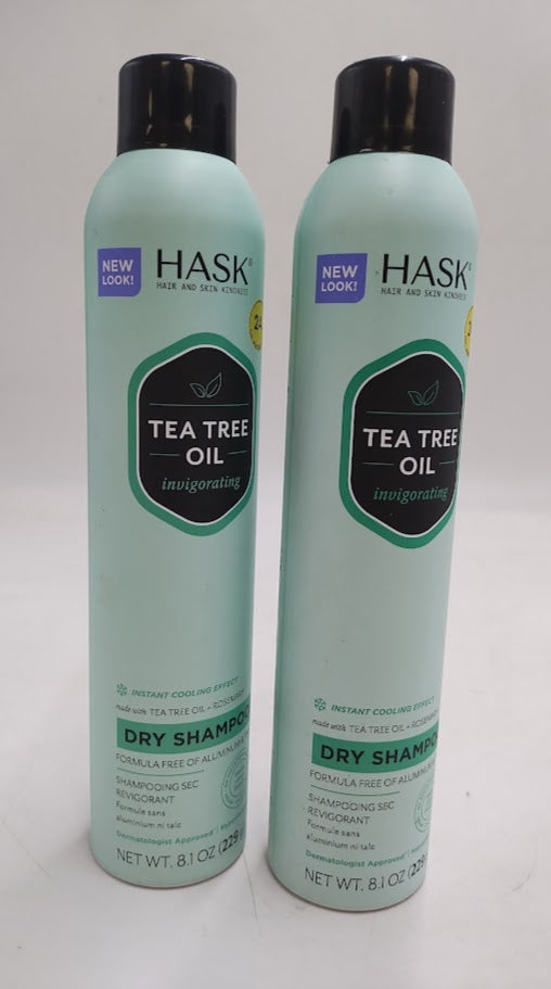 2 PACK HASK Tea Tree Invigorating Dry Shampoo For Oily, Itchy Scalps – Absorbs Oil, Rebalances Scalp, Hypoallergenic, No Sulfates Or Parabens, Cruelty-Free – 8.1Oz