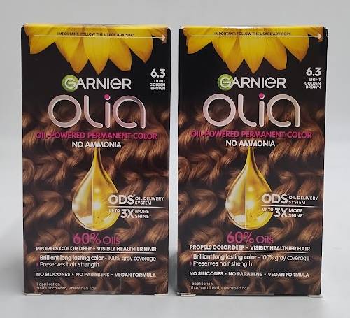 LOT OF 2 Garnier Olia Brilliant Permanent Hair Color - 6.3 Light Golden Brown