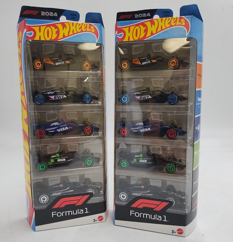 2 PACK!!! Hot Wheels 5pk Race Team, Set of 5 Formula 1 1:64 Die-Cast Cars