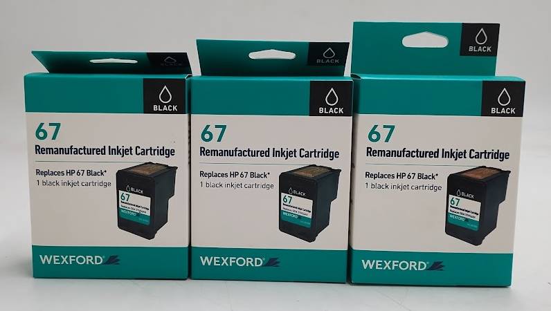LOT OF 3 Wexford 67 Remanufacture Inkjet Cartridges Replaces HP 67 *Black* E15D