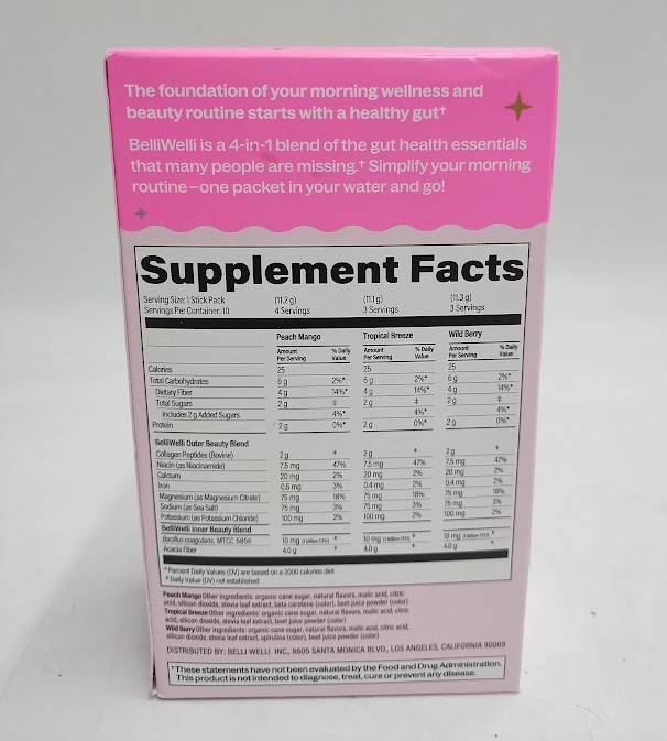 BelliWelli Fiber, Probiotics, Collagen, Electrolyte Multivitamin Powder Stickpack Variety  EXP 07/02/2027
