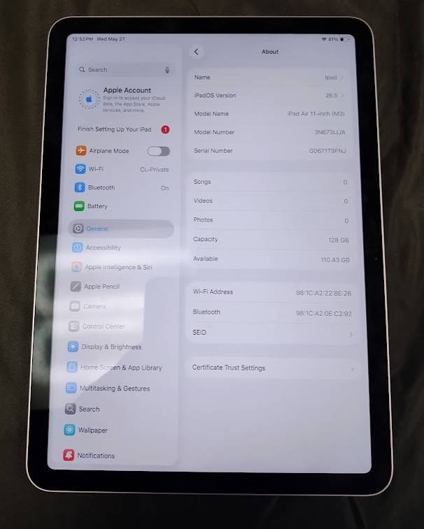 Apple 11-inch iPad Air (M3) Wi-Fi 128GB - Purple **PREOWNED, SEE DETAILS**