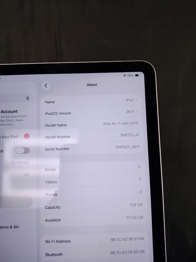 Apple 11-inch iPad Air (M3) Wi-Fi 128GB - Purple ** PREOWNED , SEE DETAILS**