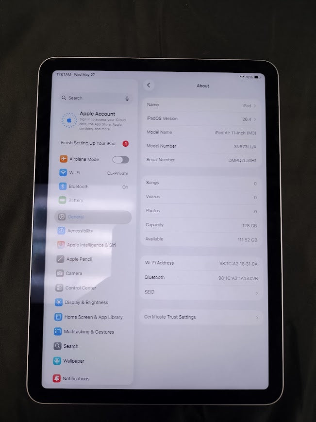 Apple 11-inch iPad Air (M3) Wi-Fi 128GB - Purple ** PREOWNED , SEE DETAILS**