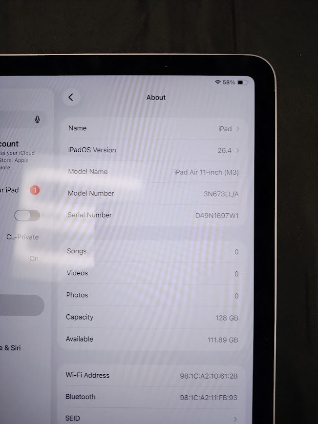 Apple 11-inch iPad Air (M3) Wi-Fi 128GB - Purple **PREOWNED,SEE DETAILS**