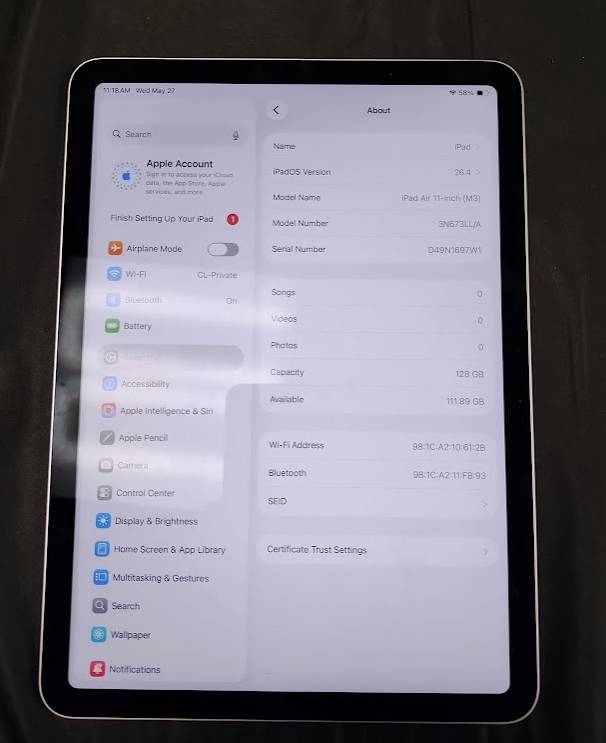 Apple 11-inch iPad Air (M3) Wi-Fi 128GB - Purple **PREOWNED,SEE DETAILS**