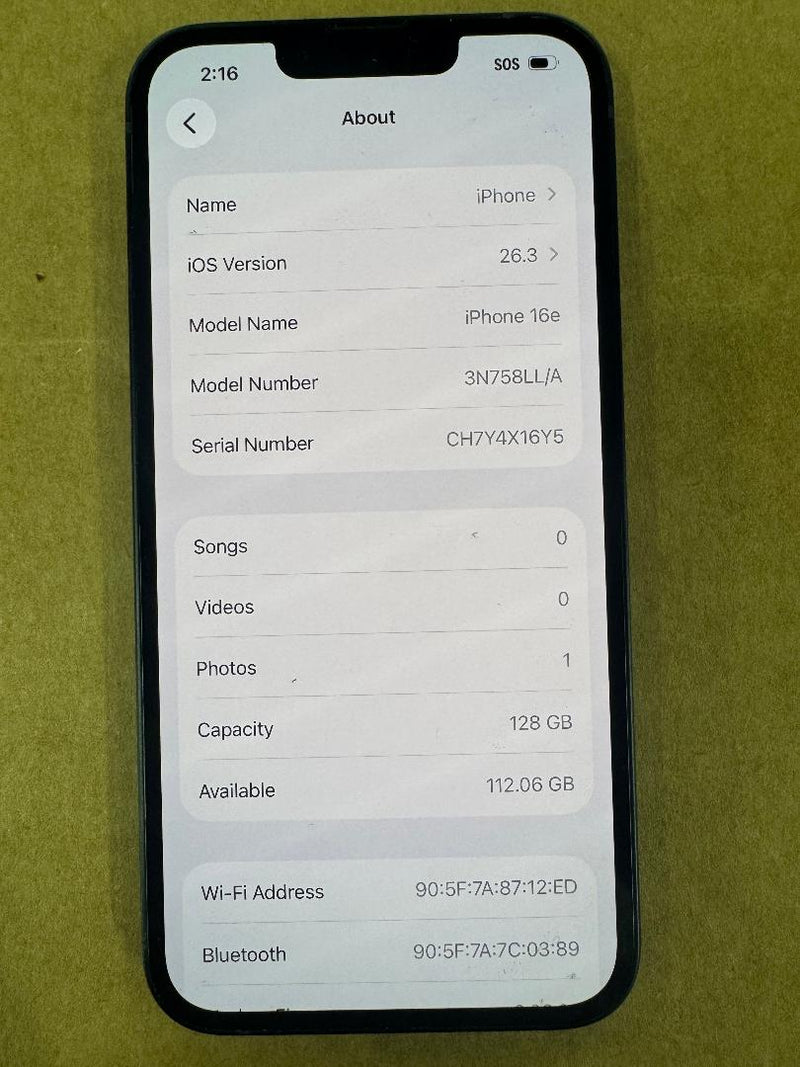 Apple iPhone 16e 128GB Black 3N758LL/A UNKNOWN CARRIER SEE DETAILS