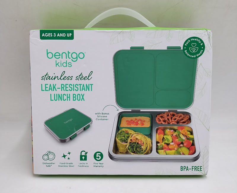 Bentgo Kids' Stainless Steel Leakproof 3 Compartments Bento-Style Lunch Box - Green