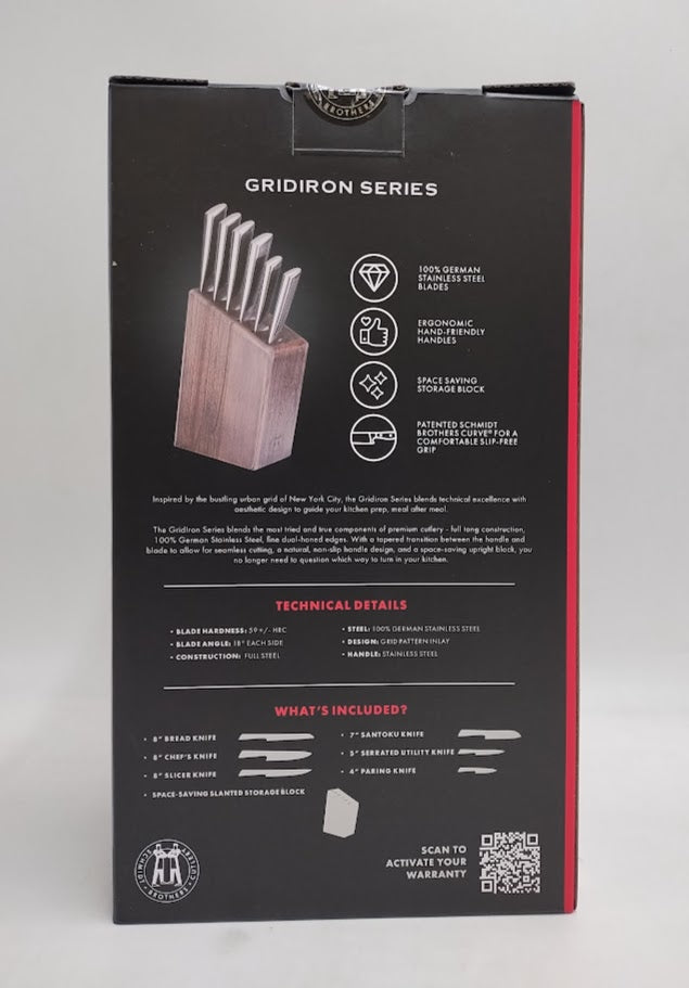 Schmidt Bros Cutlery Gridiron 7pc Knife Block Set Silver/Gray Wash