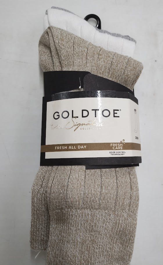 Signature Gold GOLDTOE Mens Socks 3pk Gray/White/Khaki 6-12.5