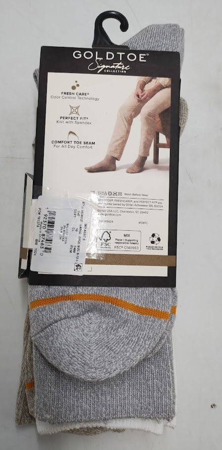 Signature Gold GOLDTOE Mens Socks 3pk Gray/White/Khaki 6-12.5