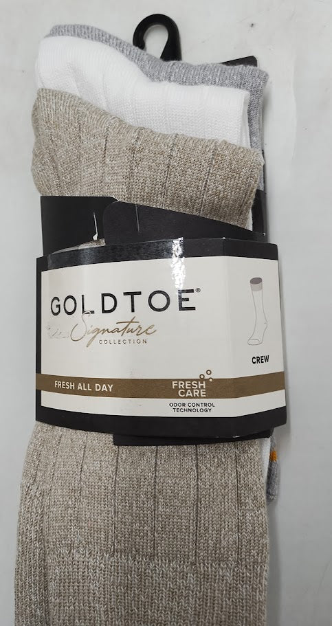 Signature Gold GOLDTOE Mens Socks 3pk Gray/White/Khaki 6-12.5