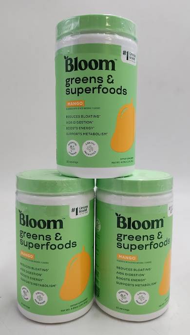 LOT OF 3!! BLOOM Greens and Superfoods Powder - Mango - 4.8oz/25ct EXP 10/2027