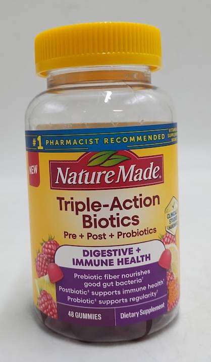 Nature Made Triple-Action Biotics Gummies Raspberry Lemon - 48ct EXP 06/2027