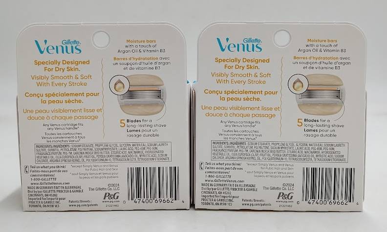 LOT OF 2!!! Venus MoistureGlide 5-Blade Women's Razor Blade Refills - 4ct