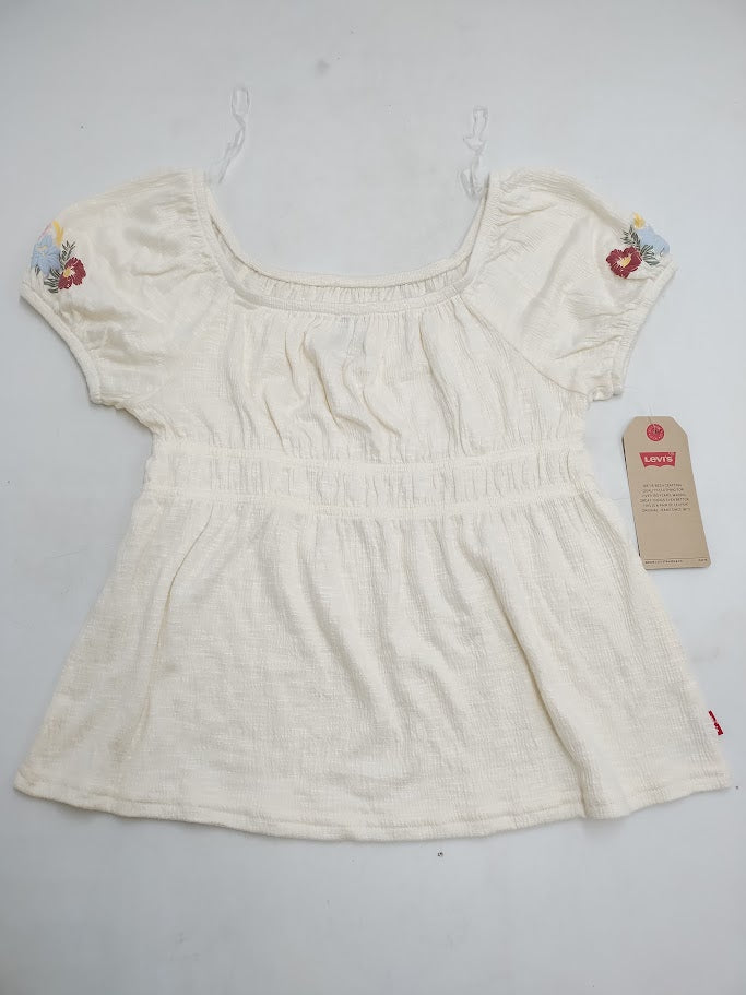 Levi's Girls' Smocked Puff Sleeve Top - White S