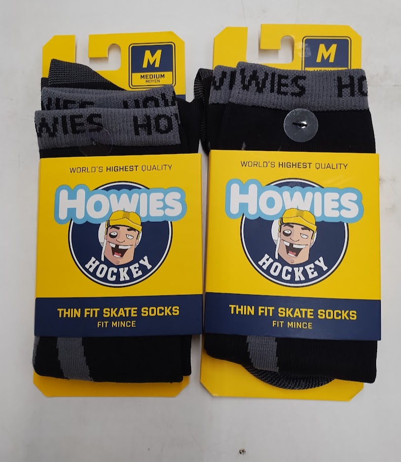 2 PACK Howies Hockey Men Thin Fit Athletic Skate Socks 2pc - Black M