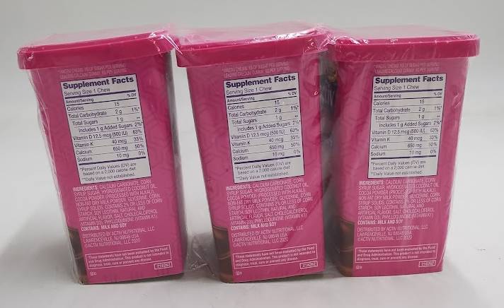LOT OF 3 Viactiv Calcium + Vitamin D Soft Chews Milk Chocolate 100ct EXP 11/2027