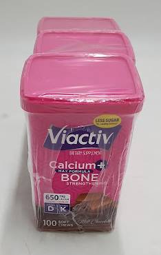 LOT OF 3 Viactiv Calcium + Vitamin D Soft Chews Milk Chocolate 100ct EXP 11/2027