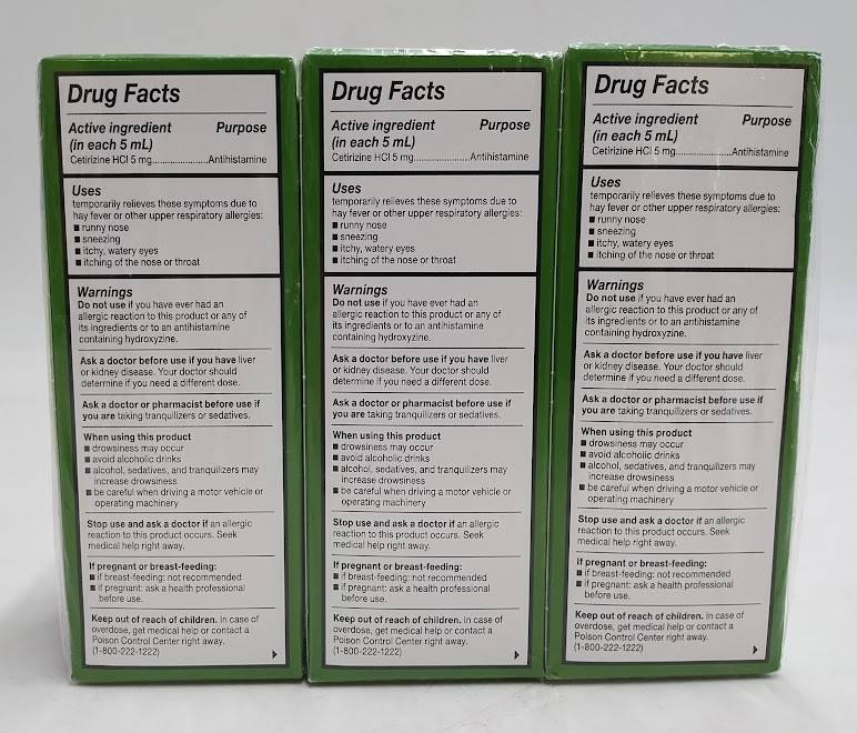 LOT OF 3 Children's Zyrtec Allergy Relief Syrup Grape 4 fl oz EXP 12/2027