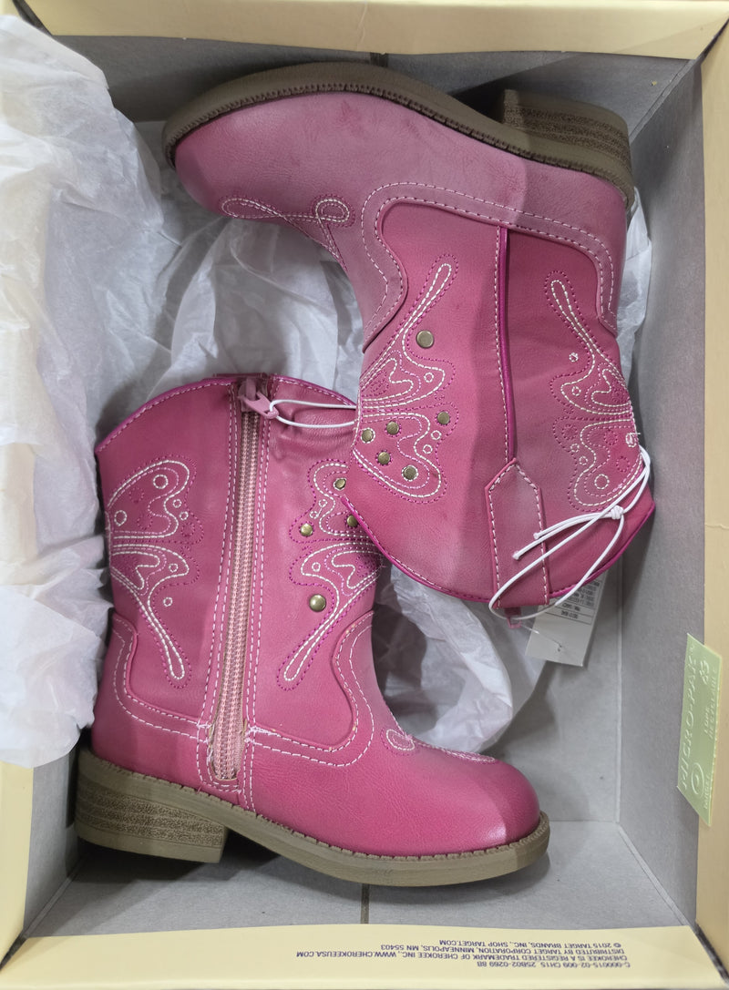 Cherokee Girls Pink Side Zip Western Boots Sz 8