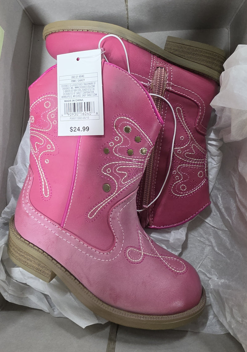 Cherokee Girls Pink Side Zip Western Boots Sz 8