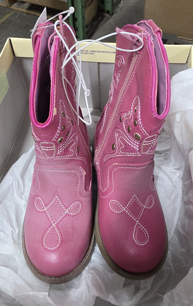 Cherokee Girls Pink Side Zip Western Boots Sz 8