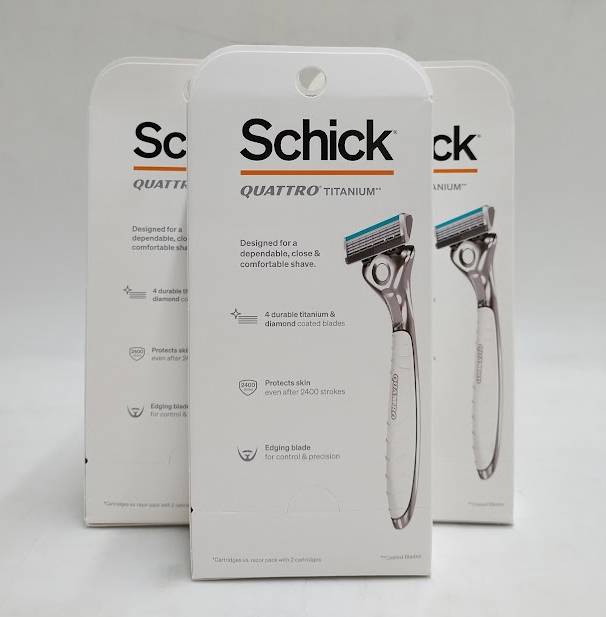 LOT OF 3 !! Schick Quattro Titanium Razor, 1 Razor Handle And 4 Cartridges