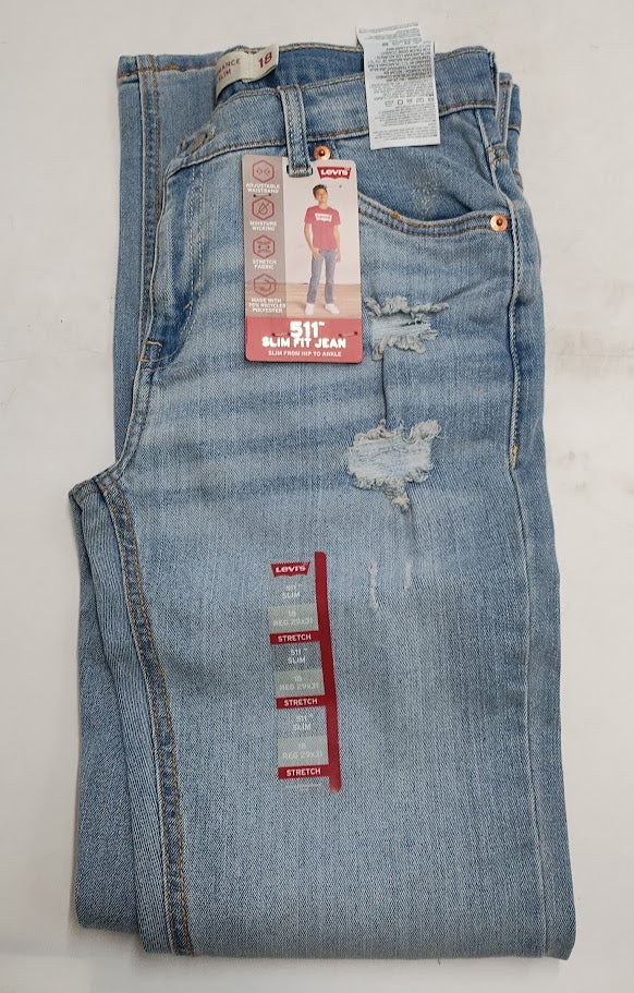 Levi's Boys' 511 Slim Fit  Light Wash 18: Mid Rise, Stretch Knit
