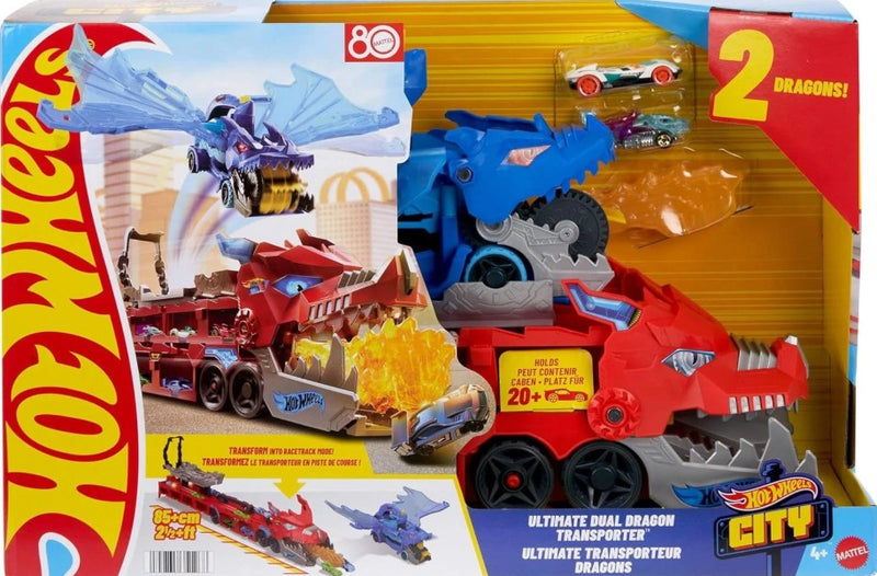 Hot Wheels City Toy Car Track Set, Ultimate Dual Dragon Transporter