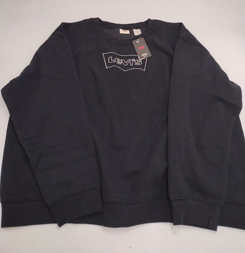 Levi's Women's Everyday Crew Sweatshirt Rhinestone Logo Black XL