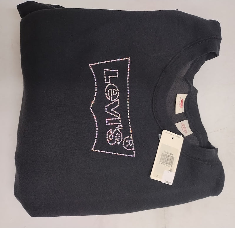 Levi's Women's Everyday Crew Sweatshirt Rhinestone Logo Black XL