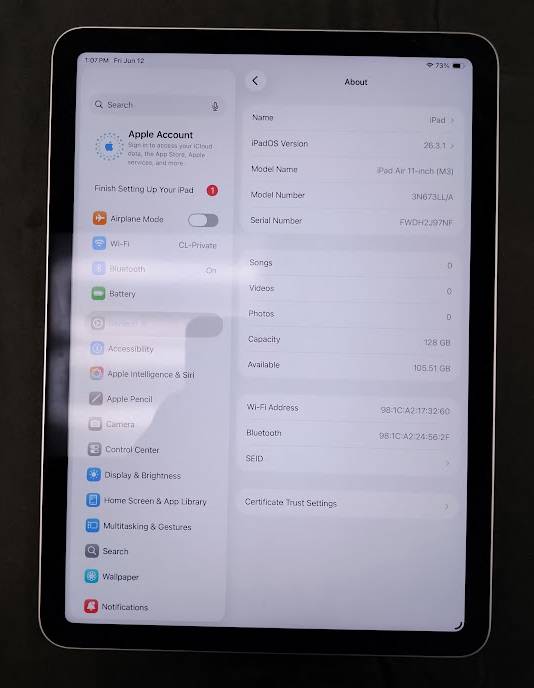 Apple 11-inch iPad Air (M3) Wi-Fi 128GB - Purple **PRE OWNED**