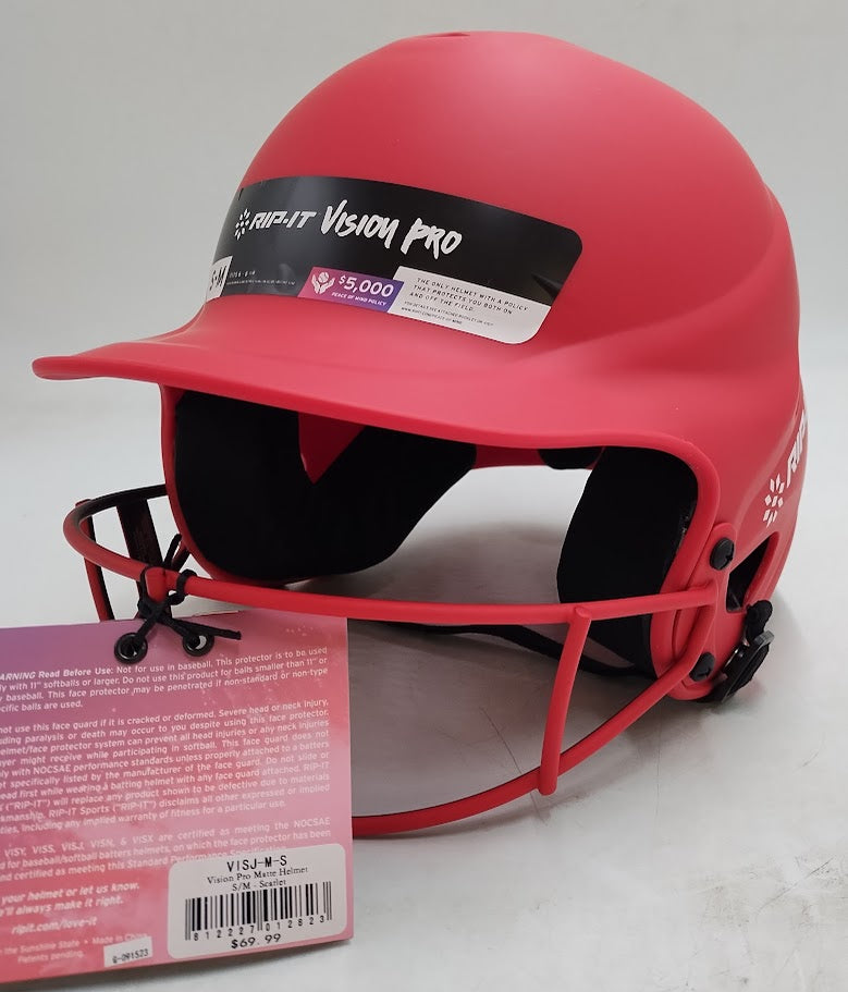 RIP-IT Vision Pro Matte Softball Batting Helmet - Matte Scarlet S/M
