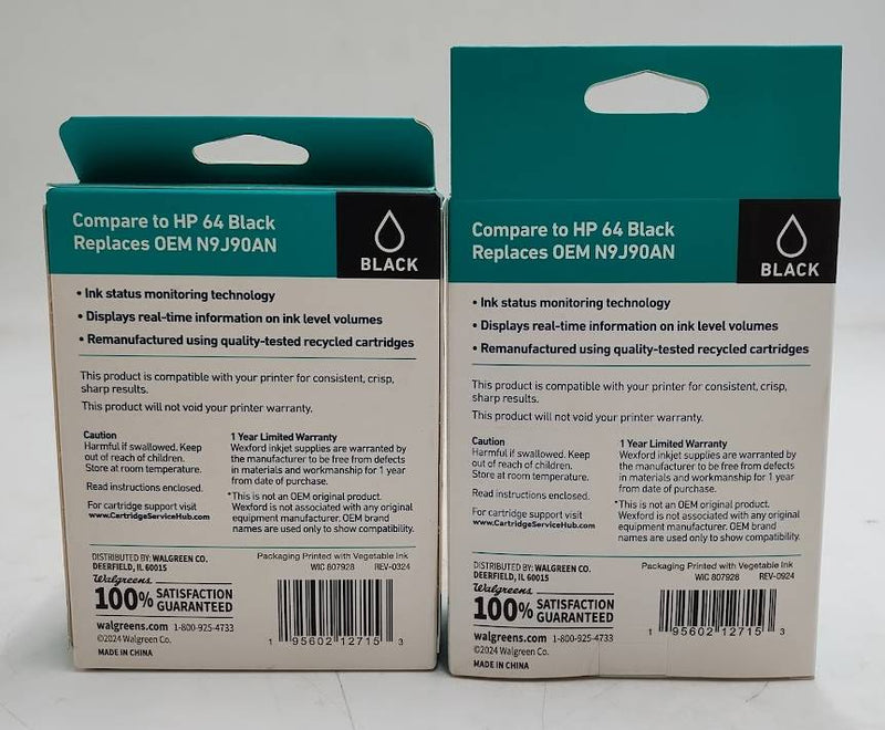 LOT OF 2!!! Wexford 64 Remanufactured Inkjet Cartridge